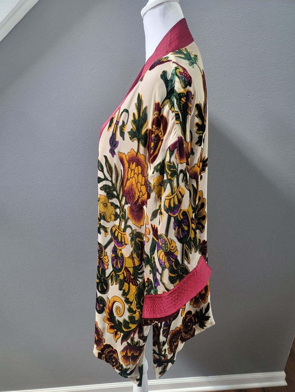 Chicos Boho Heritage Floral Velvet Burnout Open Kimono Multicolor S/M - Picture 4 of 6
